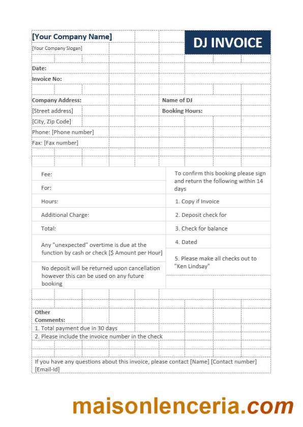 Szablon faktury Dj w formatach Word i PDF